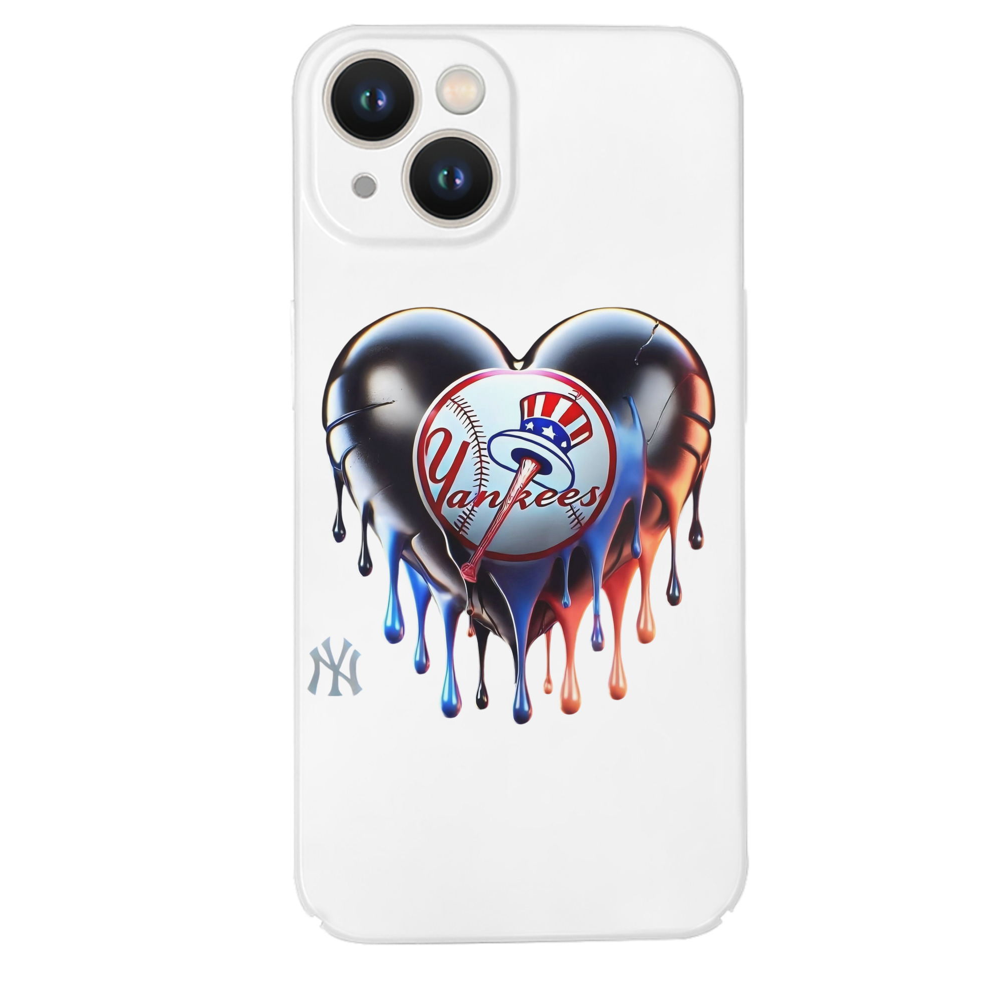 New York Yankees Heart IPhone 14 Series Full-Cover Hard Case – Shockproof With Raised Camera Protection – Precise Cutouts, Wireless Charging Compatible – Durable, Anti-Yellowing, Easy To Clean